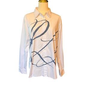 Lauren Ralph Lauren Monogram Cotton Button Down Women's Shirt  Size XL